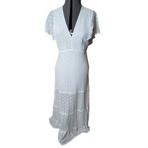 Reformation Ivory Cream Eyelet Lace Maxi Dress Flutter Sleeves Ruffled Prairie‎